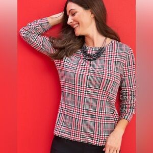 Chico's Red and Black Houndstooth Top